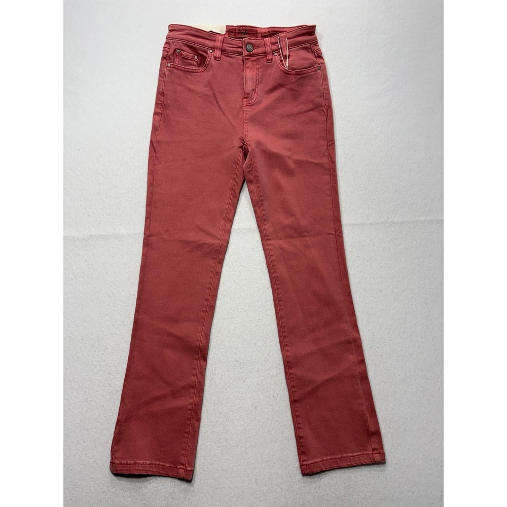 NIC+ZOE Jeans Womens 25 Red Mid Rise Straight Leg Denim NZ Logo 5 Pocket New